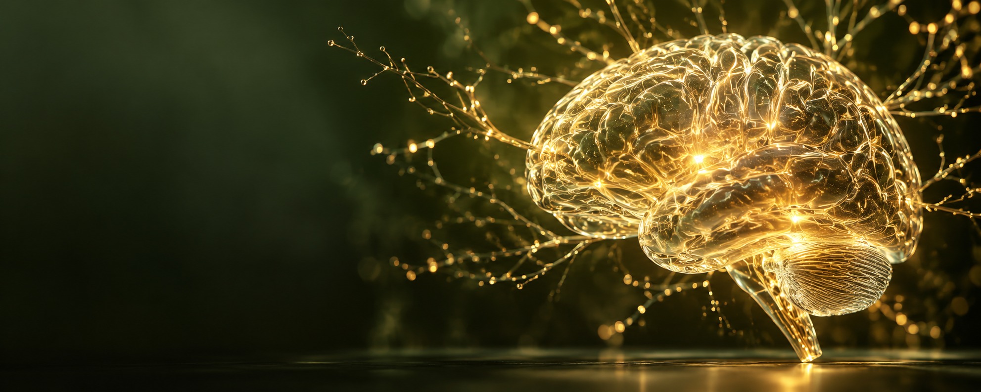 Conceptual golden brain and neural connectivity visualization